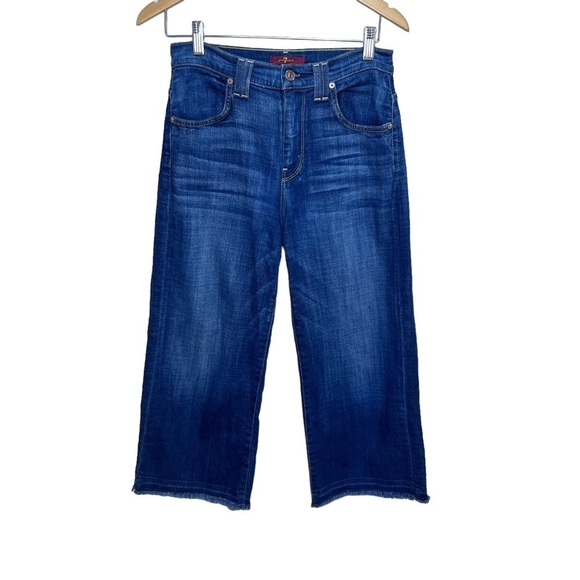 7 For All Mankind Wide Leg Capris Raw Hem High Rise Size 26 - Picture 4 of 12